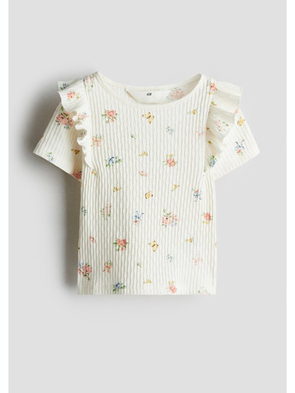 H&M Girls Flounce-trimmed cotton butterfly floral print top